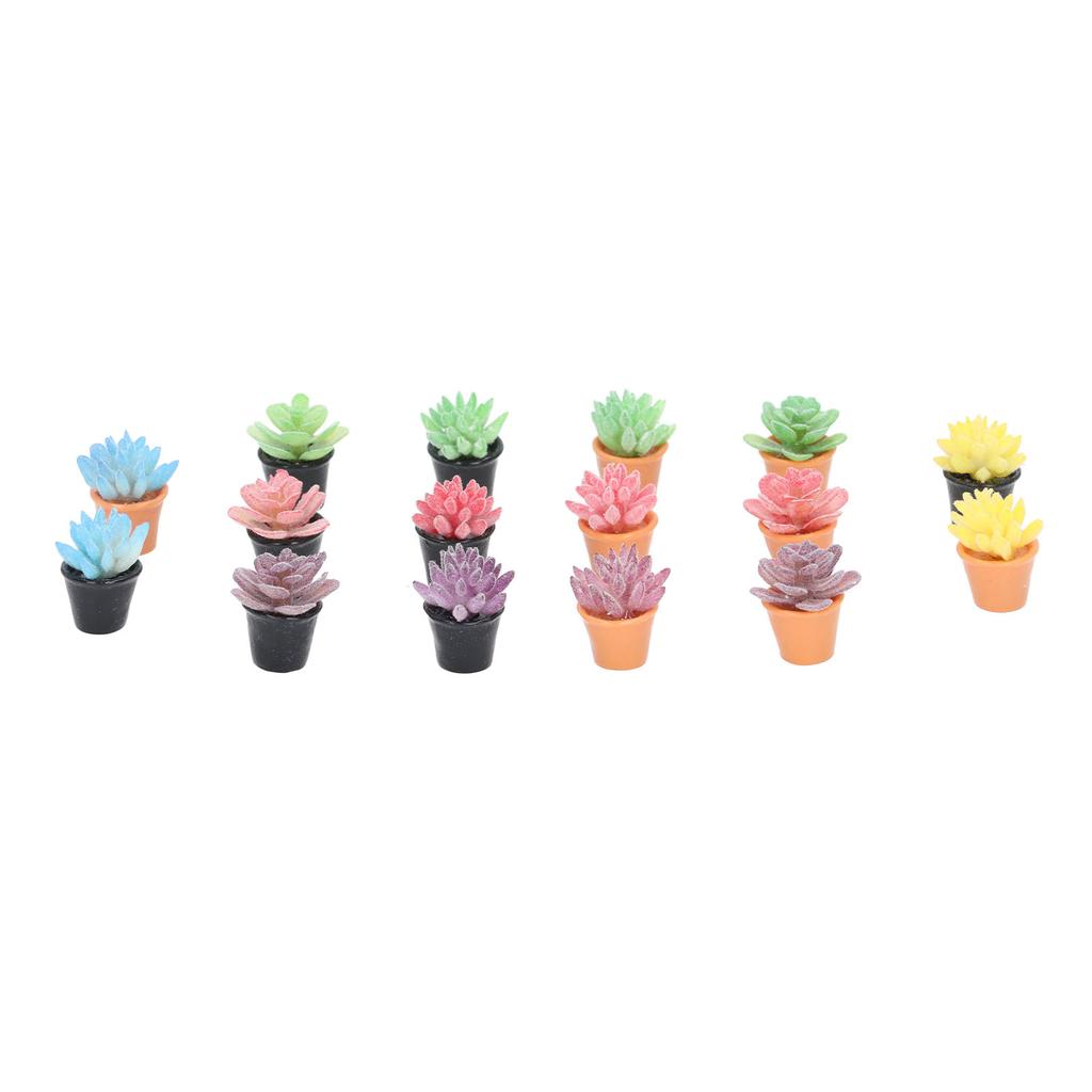 16Pcs Dollhouse Potted Plants Resin 1:12 Scale Lifelike Appearance Vivid Rich Colors Miniature Plants for 1:12 Dollhouse