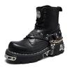 Martin Boots Men's Leather Motorcycle Skeleton Handmade Chain Punk Short Boots Women's Medium Tube Metal Platform Western Cowboy