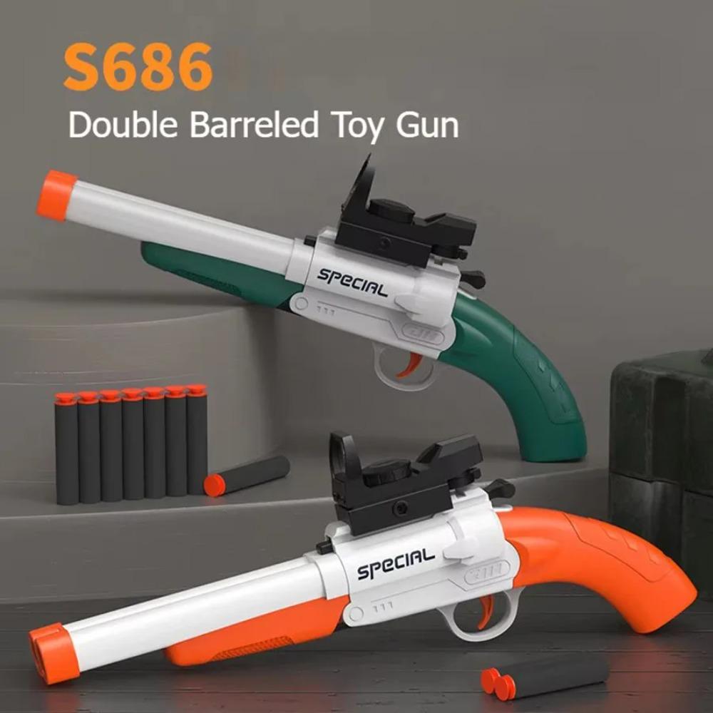 Dwulufowa S686 Manualna Pistolet Zabawkowy na Miękkie Kulki Blaster na Piankowe Strzałki Plastikowy Bezpieczny Model do Strzelania Zabawki dla Chłopców Dzieci Gry