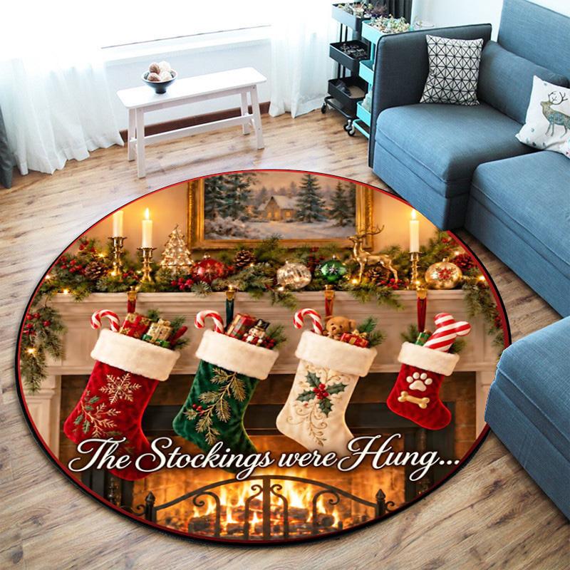 Cute Christmas Day Gift Bell Santa Claus Snowman Christmas Tree round rug Home Soft Decorative Anti slip Chair Mat Carpet Outdoor Floor Mat Carpet 95