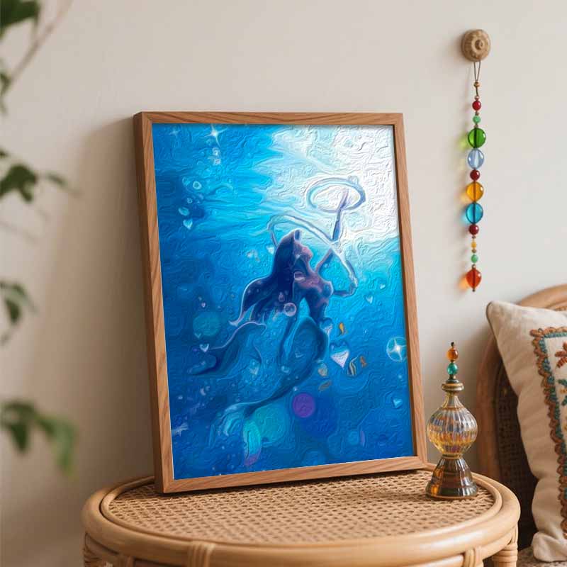 Disney Oil Painting DIY Digital Painting The Little Mermaid Underwater Scene HandPainted Wall Art for Living Room or Entryway.