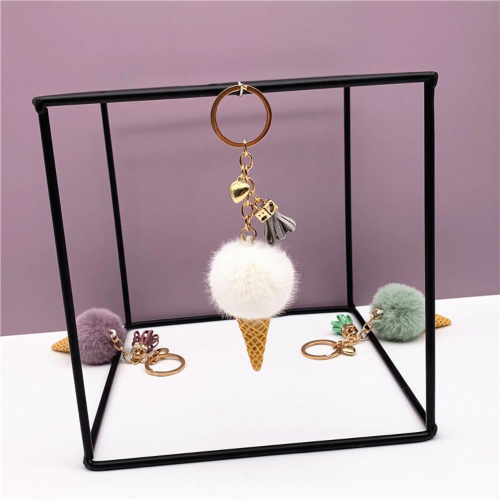Ice Cream Keychain Cute Bag Cartoon Plush Pendant Cone Car Key Chain Ring Hairball Creative Gift
