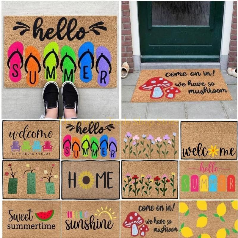 QX2E Front Door Mat Summer Holiday Welcome Mat Anti-slip Doormat Indoor Outdoor Rugs