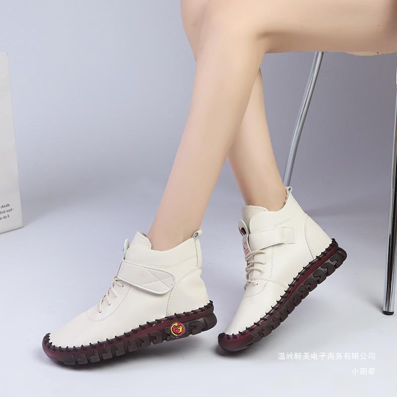 Hand-sewn buty na deskę z wysoką cholewką i miękką podeszwą w dużych rozmiarach do handlu zagranicznego, damskie aksamitne buty bawełniane sznurowane na grubej podeszwie z zapięciem na rzep