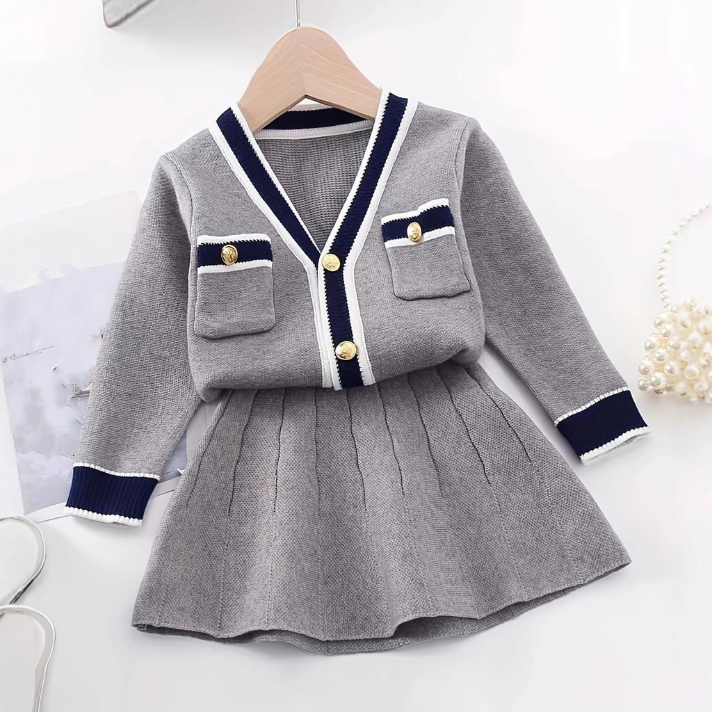 Ailetu Qiuxin Children's Clothing College Girls' Knitted Top Cardigan Mini Skirt Core Spun Yarn Skirt YB010