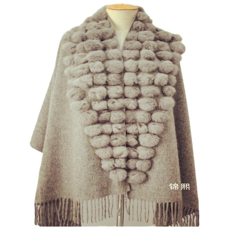 20 Colors Triangle Real Rabbit Fur Ball Shawl Wraps Winter Women Cashmere Tassel Cape Pompon Cloak Lady Mum Gift Casaco Feminino