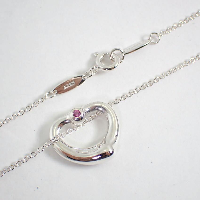 [Pre-owned] TIFFANY 925 Pink Sapphire Open Heart Pendant/Necklace/j60-8