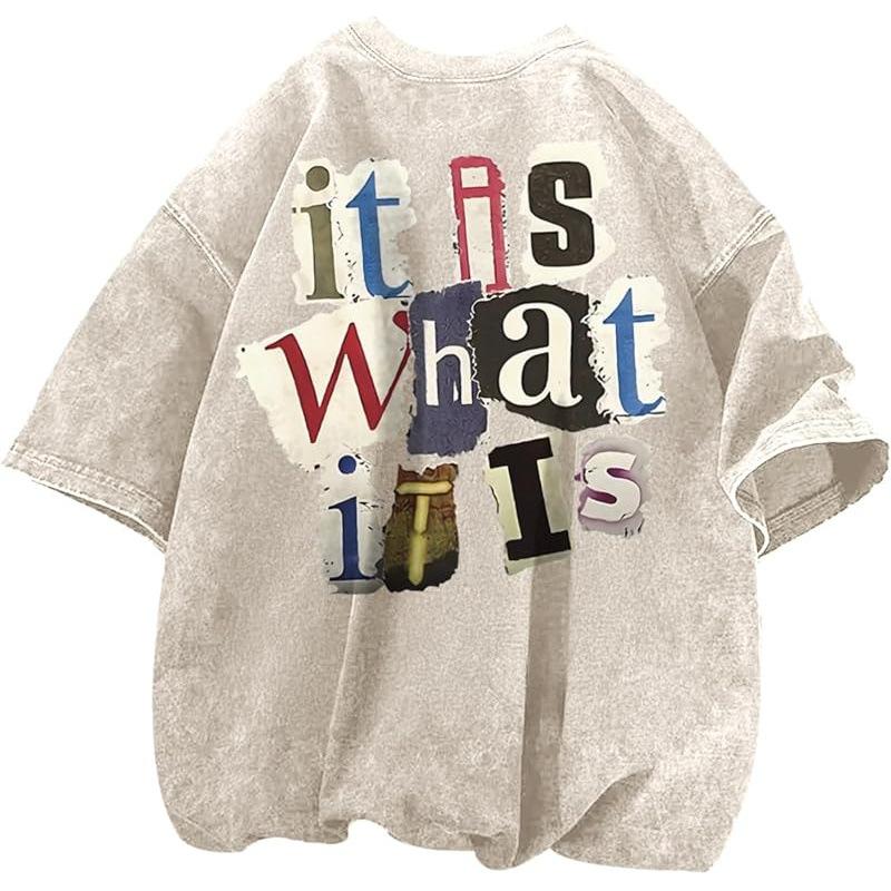 Washed Retro Cotton 230Gmen'S Graphic Tees Funny Letter Printing Vintage
