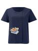 Women's Fashion Book Letter Pattern Print Round Neck Short Sleeve T-shirt Casual Cotton Linen Graphic Shirt Leisure Loose Summer Blouse Tops