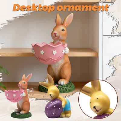 Easter Rabbits Ornament Resin Cartoon Rabbits Easter Egg Home Decoration Ornament