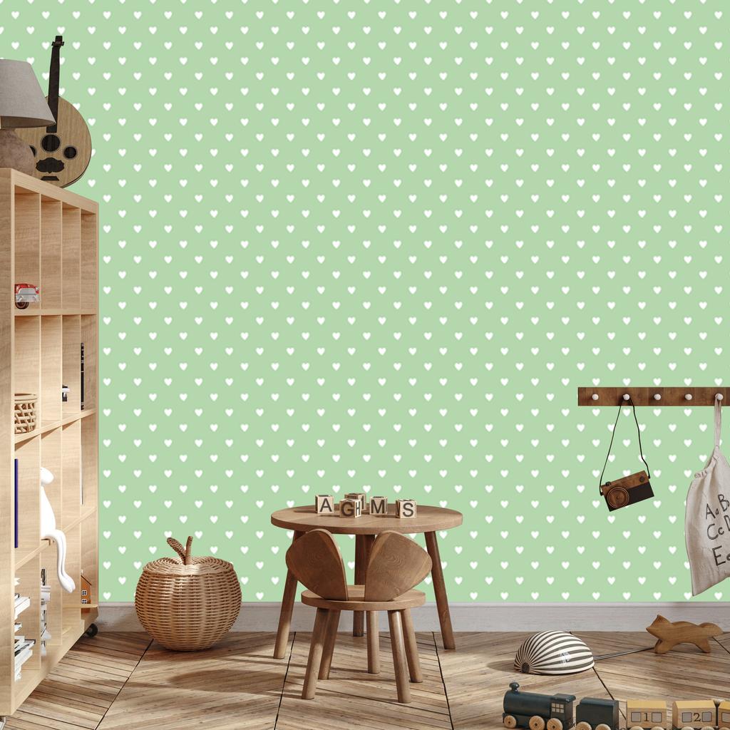 Mint and White Hearts Wallpaper 50x1000