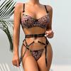 Autumn 2022 Lingerie: Leopard Print See-Through Sexy Three-Piece Set.