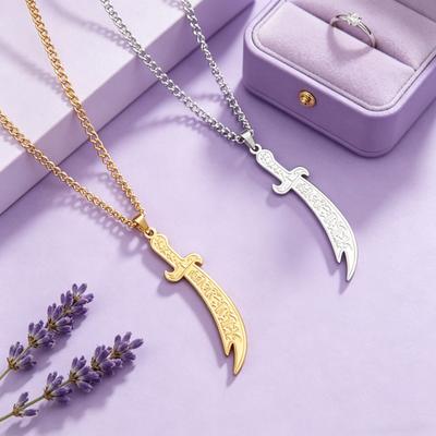 Arabic Sword Necklaces for Men Women Steel Color Stainless Steel Muslim Islam Knife Pendant Men Chain Islamic Jewelry