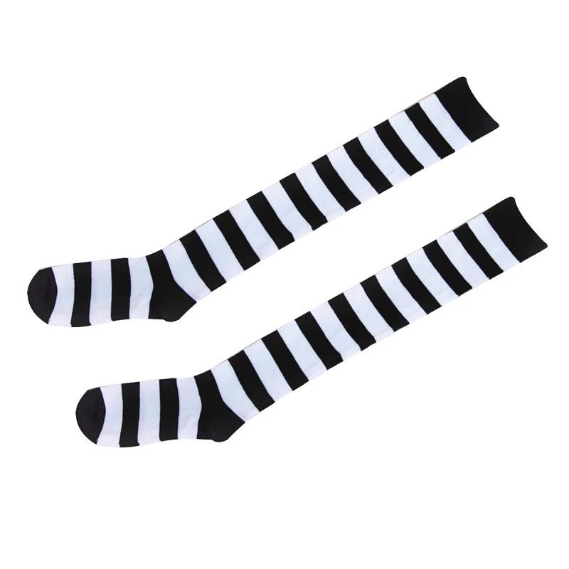 Cute Pink Blue Lolita Striped Stockings For Women Lovely School Girls Knee High Long Stockings Cosplay Anime Student Socks