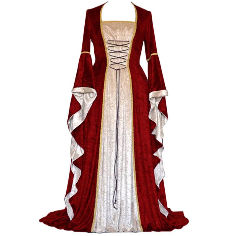Abito Medievale-Retro Europeo Taglie Forti in Velluto con Lacci (S-5XL)
