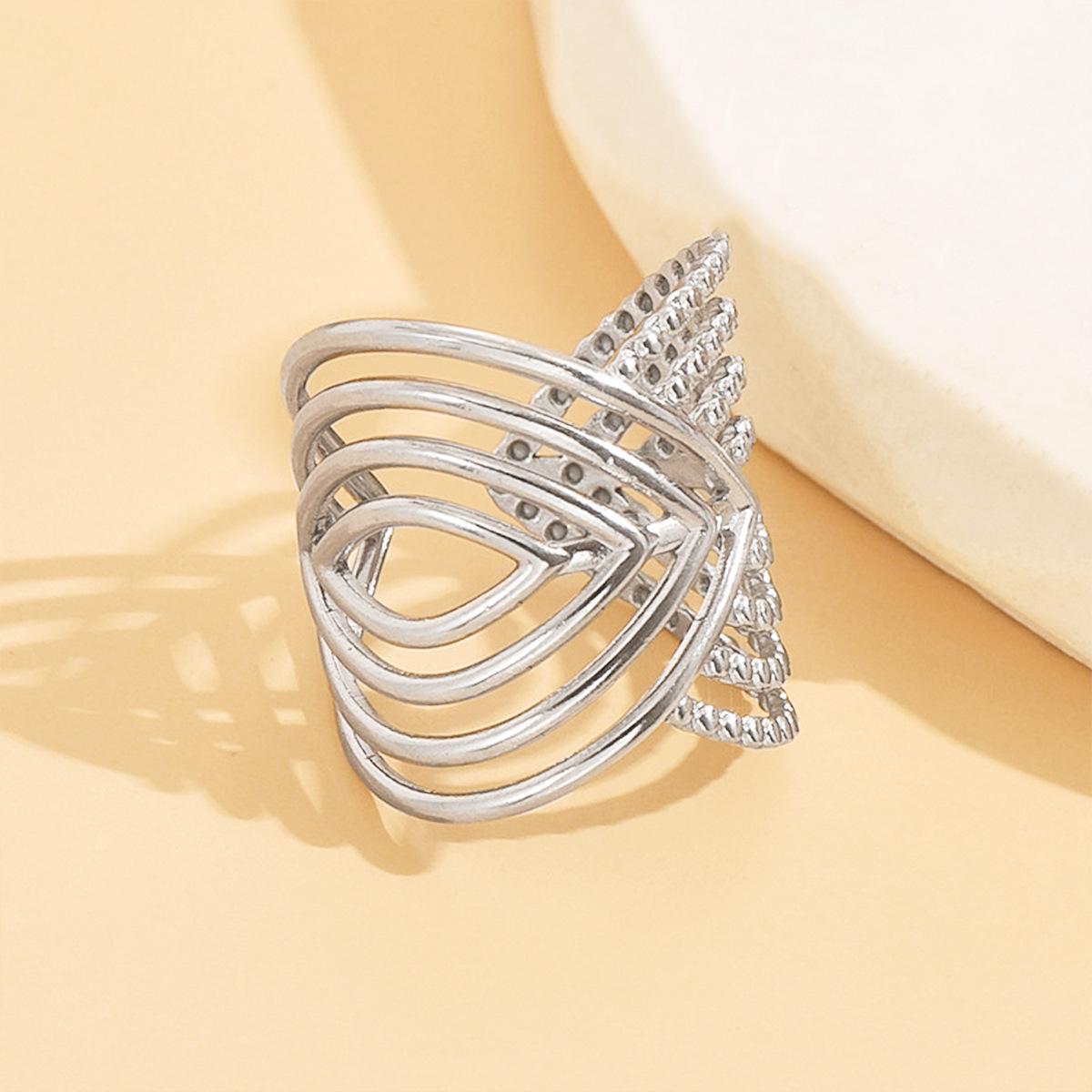 18K Gold Adjustable Stainless Steel Ring with Asymmetrical Geometric Design