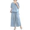 2026 Summer Retro Ethnic Cotton Linen Short Sleeve Top + Wide Leg Pants Set