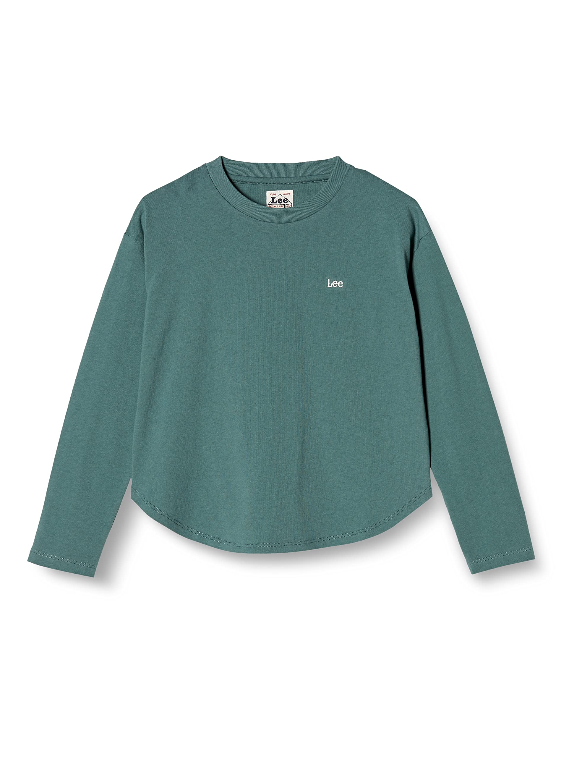

Lee Официальная футболка с круглым подолом, принтом на спине и длинным рукавом для детей, синяя, размер 130, LK0780-243, зеленая,