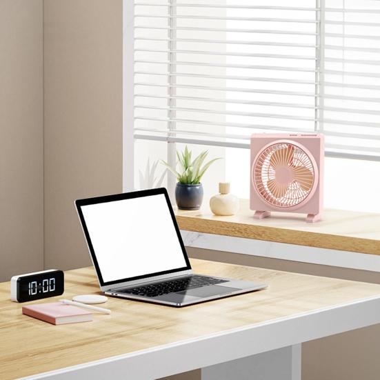 Square Desk Fan USB Rechargeable Low Noise Strong Wind Personal Fan Home Office Travel Outdoor Portable Electric Cooling Fan