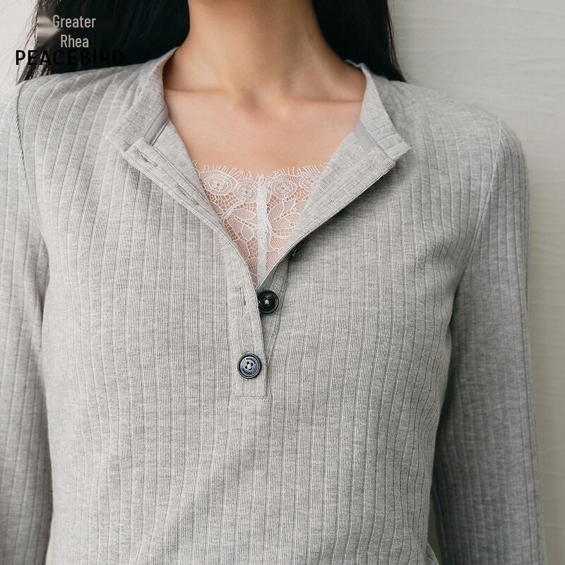 PEACEBIRD Women's Henley Long Sleeve T-Shirt