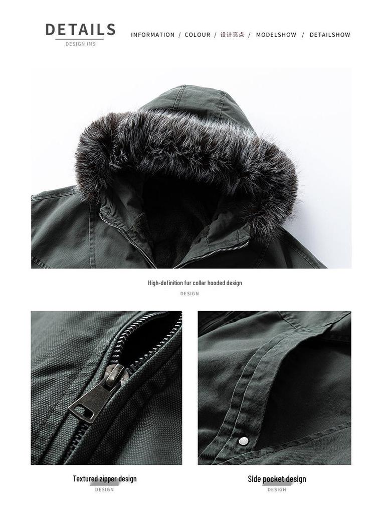 Men's Winter Retro Haute Couture Cotton Jacket with Fur Collar, Plus Velvet Thickened, Warm Outerwear.