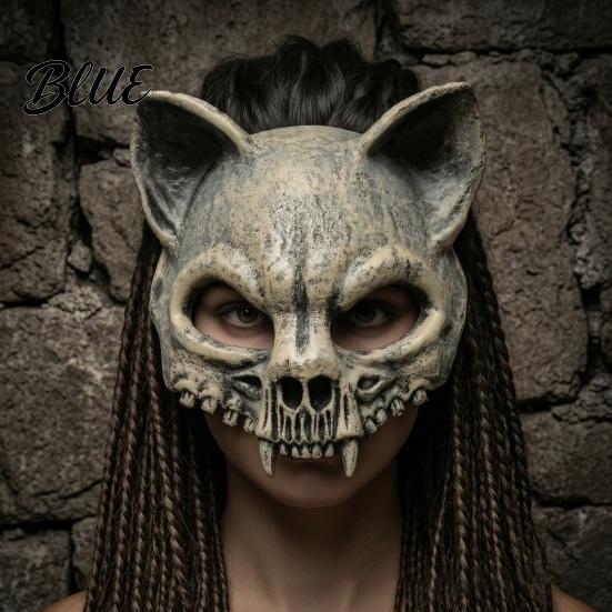 Pressure Free Masque Animal Skull for Adults Scary Cat Half Face Dark Style Cosplay Prop Masque Creepy Skeleton Halloween Party Accessory