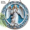 Holy Angel Wooden Sign - Beautiful Angel Round Artwork for Front Door Wall Home Hanging Decoration