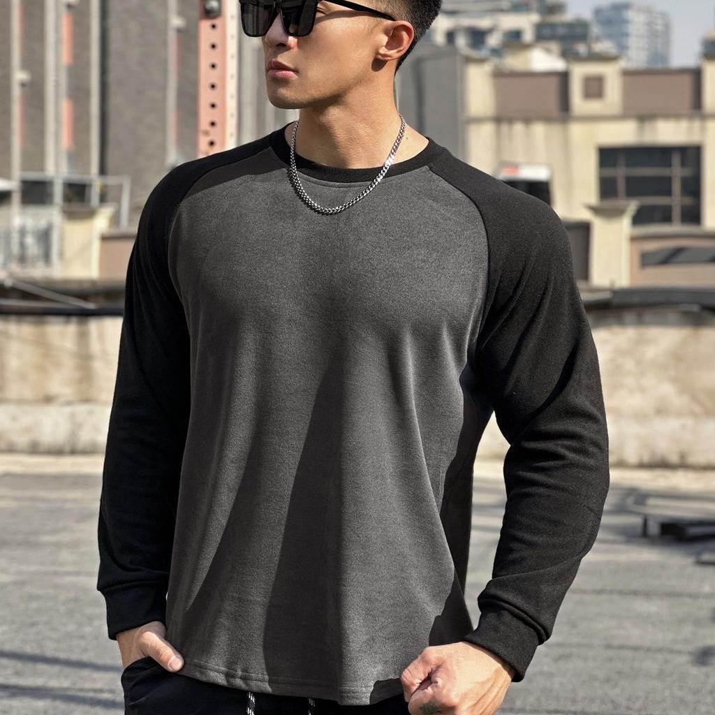 Autumn Sports Pullover: European Fit, Double-Sided Velvet, Long Sleeve for Running.