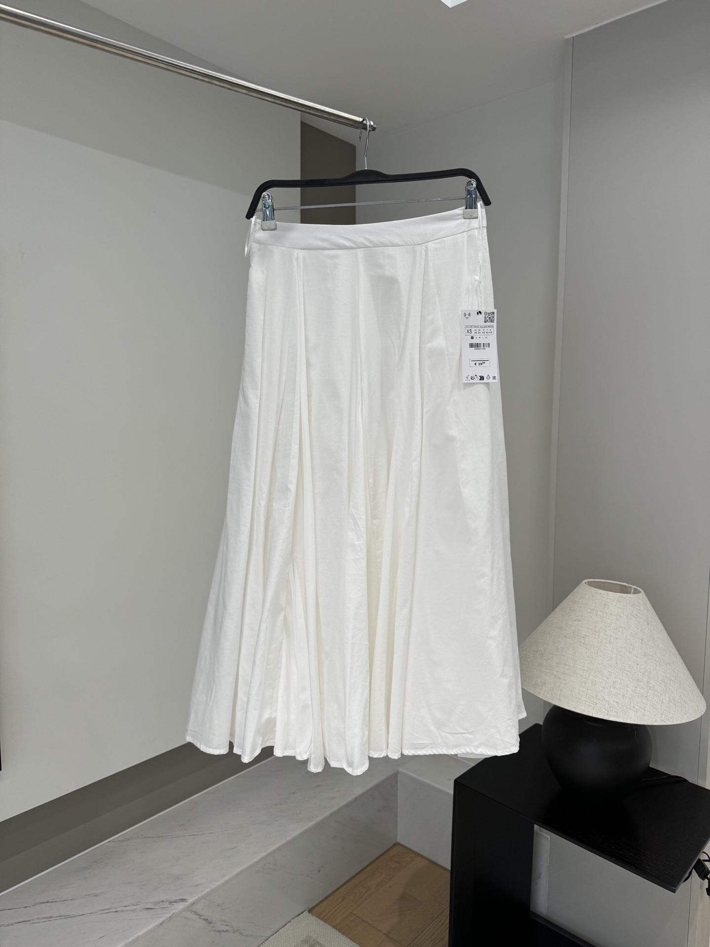 

Spring College Style White High-Waisted A-Line Midi Skirt for Women S