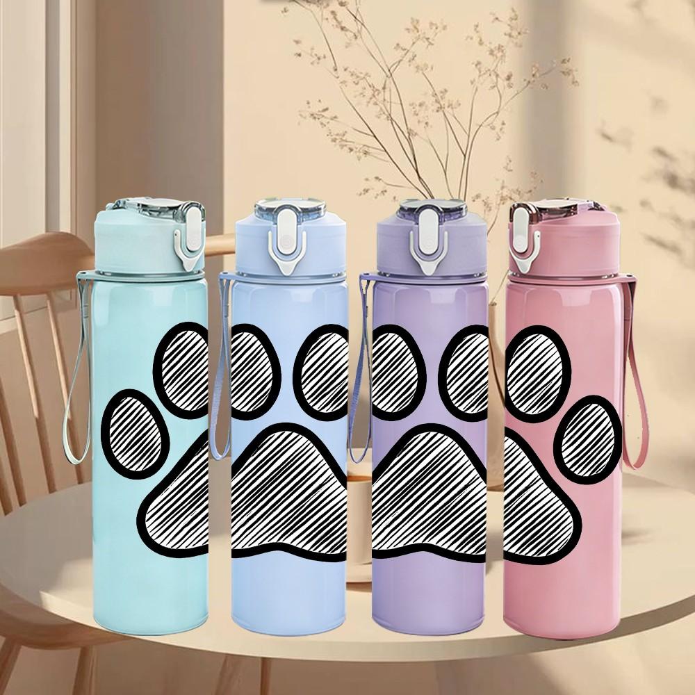 1PC Dog Paw Footprint Sketch Print 750ml Color Plastic Sports Water Bottle Leakproof Flip Straw Lid Suitable for Sports Office Home Use