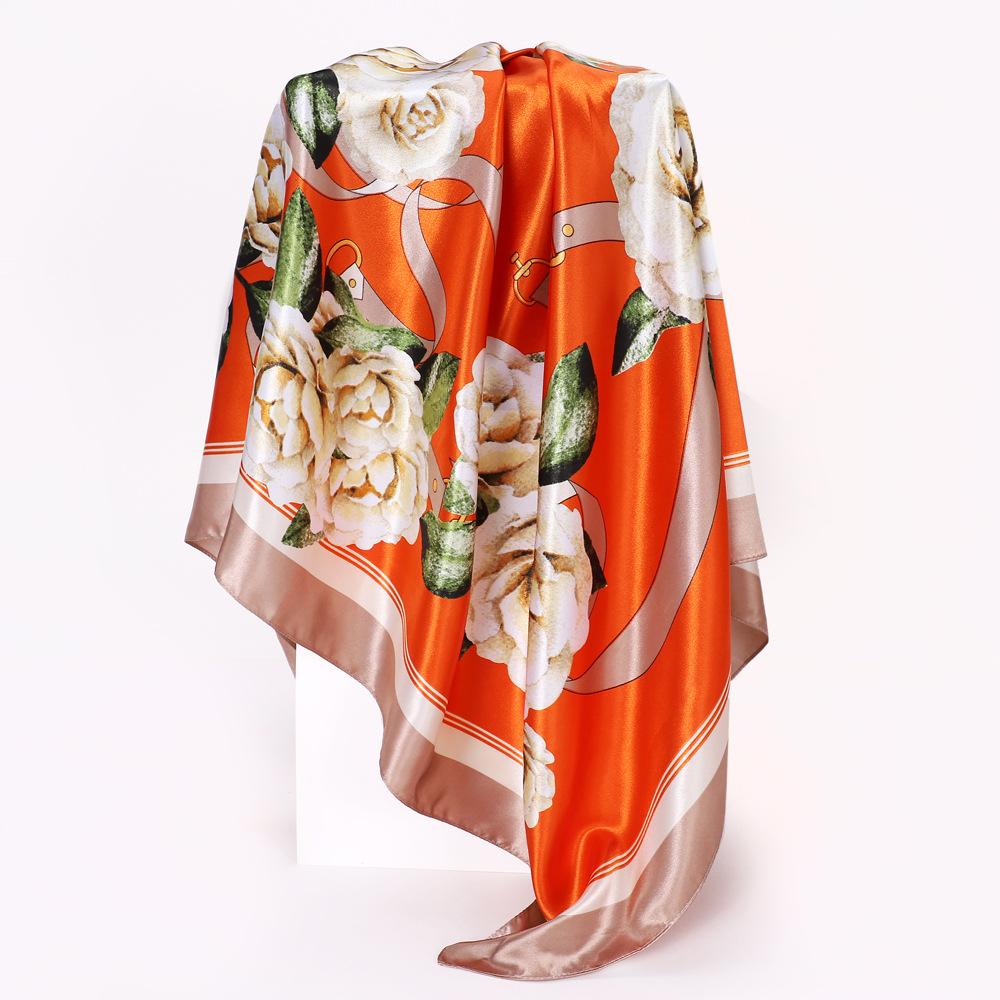 Women's Baotou Artificial Silk Satin Silk Scarf 90cm Printing Square Scarf Silk Scarf