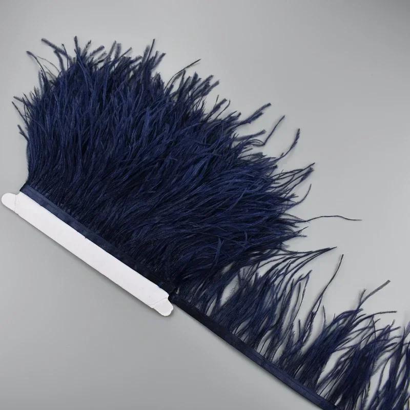 Feather1Meter Ostrich Feathers on Ribbon Tape 10-15CM White Feather Tassel Fringe Trim Boa Sewing Trimmings Clothes Accessoires Mariage