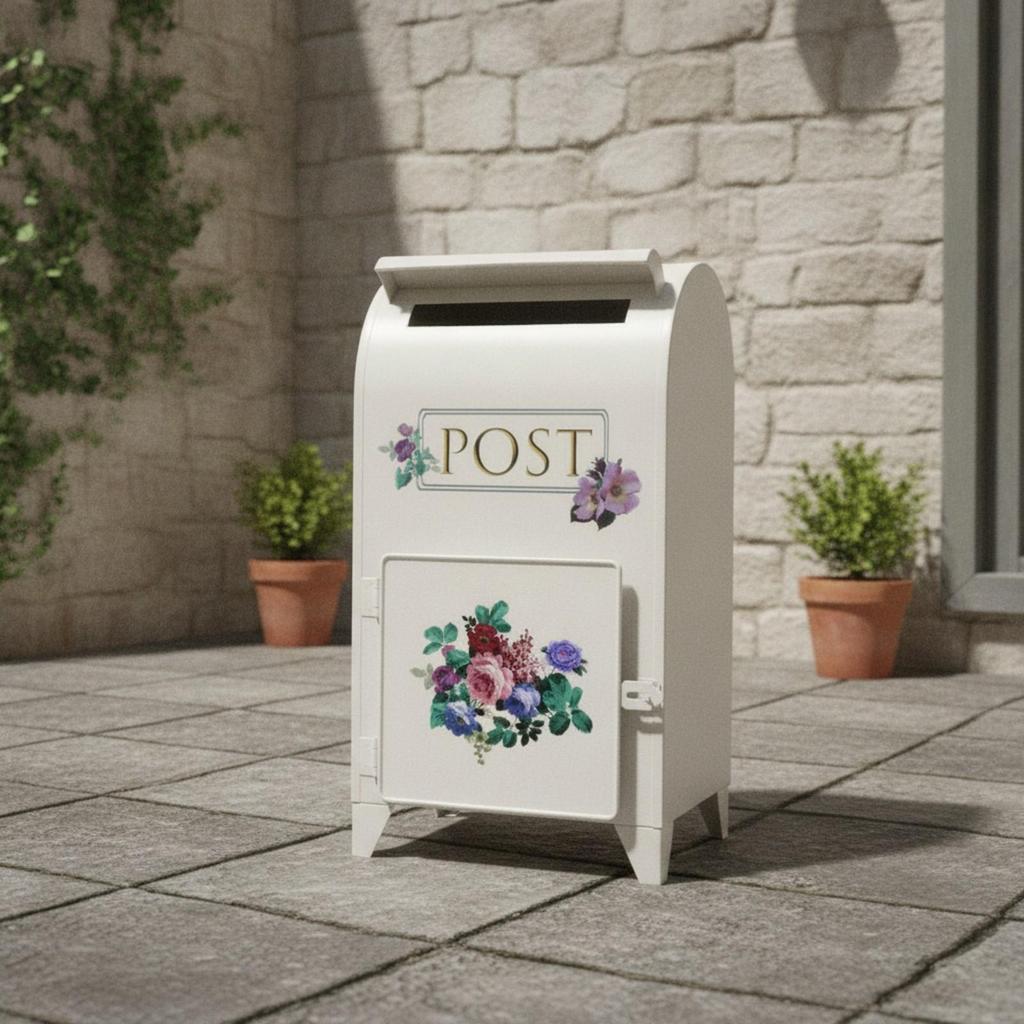 White Iron Mailbox with Rain Hood Compact Front-Access Latch