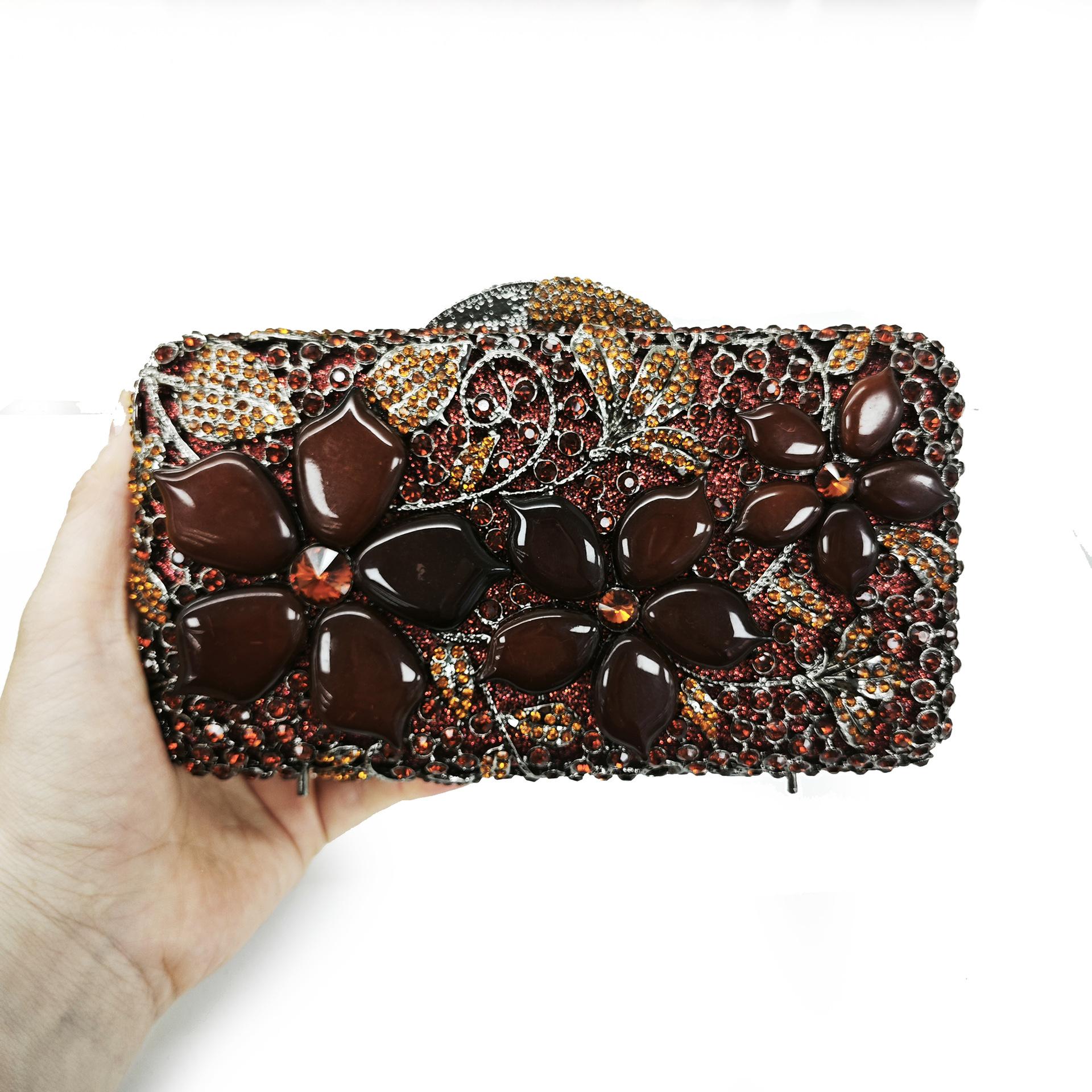 

New Pink Flower Stones Evening Bag Women Floral Silver Crystals Handbags Luxury Rhinestones Bridal Wedding Party Purses