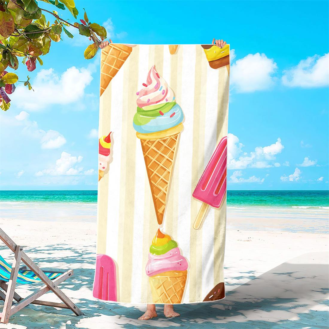1/2 Pièces Serviette à Séchage Rapide Motif Glace et Citron Mignon, Serviette de Plage Thème Fruits d'Été, Plage et Bord de Mer Piscine 90X180cm(35X71inch)