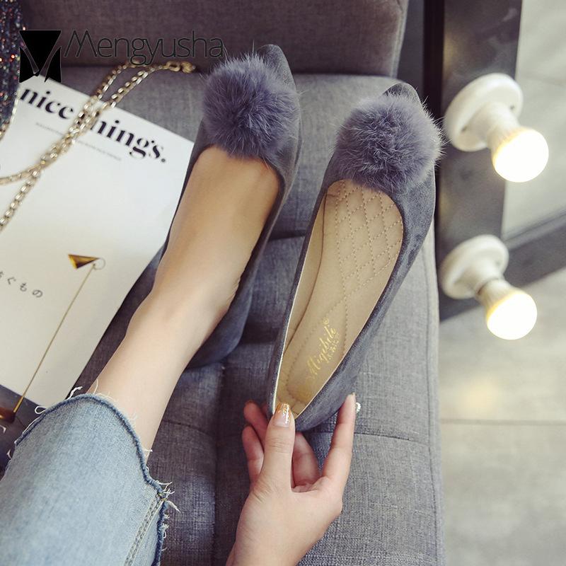 Большие размеры Помпон Меховые шарики Туфли Женские Одинарные Балетки OL Женские Туфли — фото 7