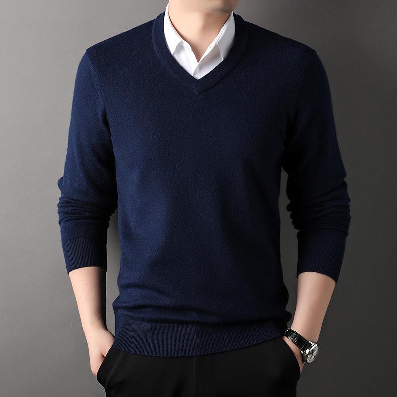 Men S Winter Thick V Neck Long Sleeve Pullover Knit Sweater
