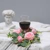 Mini Artificial Wreath Candle Ring Realistic Faux Rose Garland with Plastic Base Candle Wine Decoration Weddings Party Dining Table Centerpiece