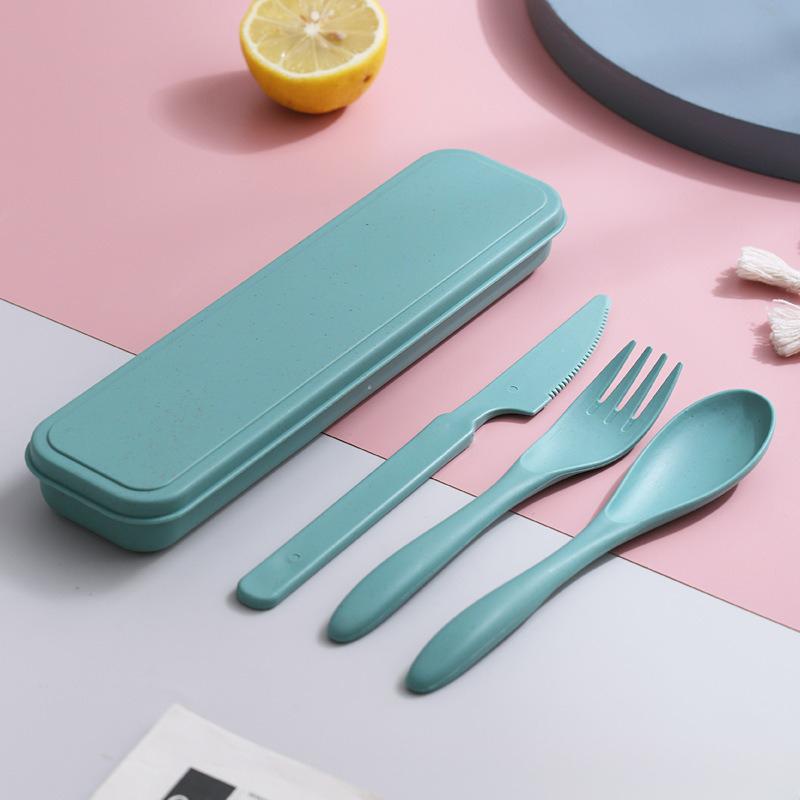 3In1 Wheat Straw Dinnerware Set Portable Reusable Cutlery Sets Knife Fork Spoon Chopsticks Travel Utensil Box Camping Tableware