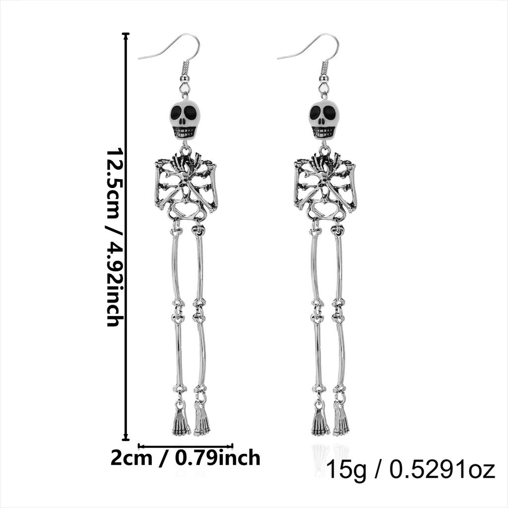 Trendy Creative Halloween Skull Long Drop Earrings for Women Gothic Metal Skull Head Dangle Earrings Statement Holiday Jewelry