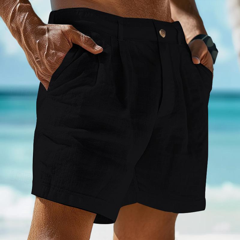 Herren Sommer Shorts Badeshorts Knopf Taschen Bequem Urlaub Leinen Baumwollmischung Shorts
