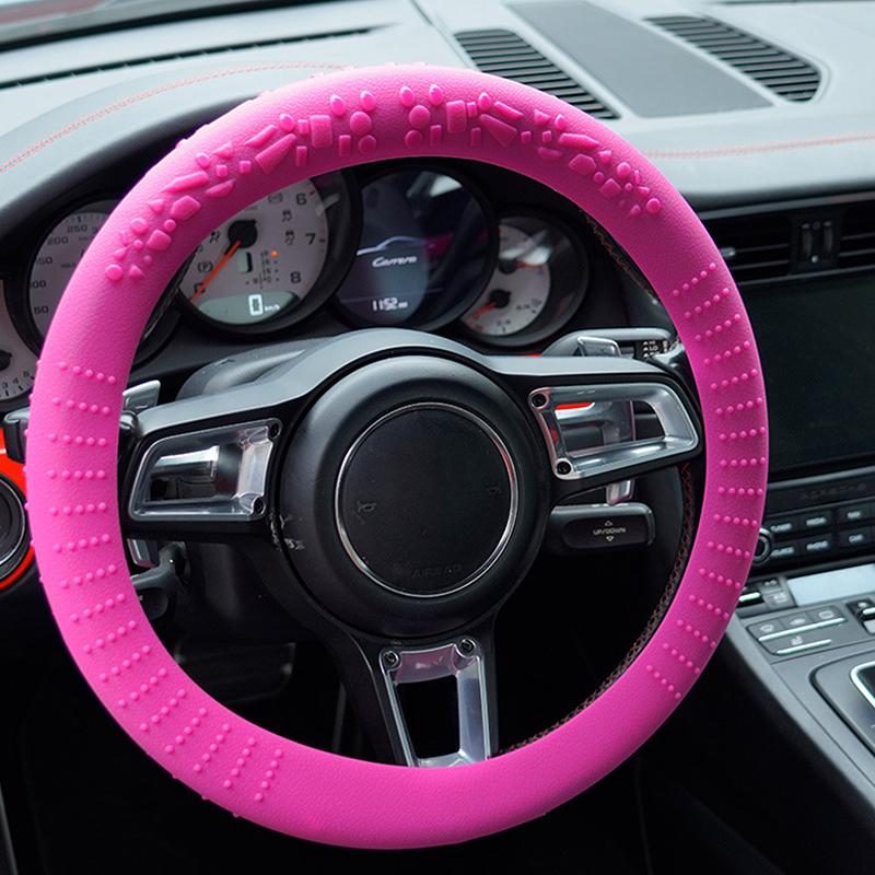 

Universal Car Non-slip Silicone Steering Wheel Cover Elastic Texture D-shaped Steering Wheel Covers Car Decoration Accessories рожевий червоний колір