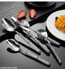 Light Luxury Stainless Steel Tableware Embossed Floral Pattern Knife Fork Spoon Set Durable Silverware for Home Restaurant