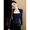 Form Fitting Long Sleeves Top With Solid Color And Square Collar For Spring