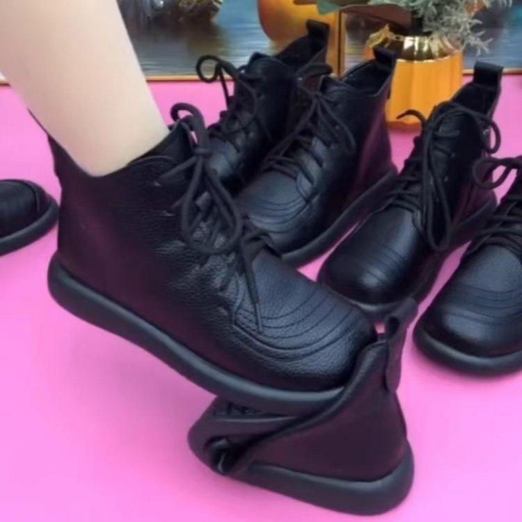 Non-slip Soft-soled Medium Casual Shoes Autumn and Winter Velvet Martin Boots Flat Short Boots