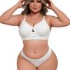 Sexy Plus Size Women's Solid Color Underwear Set Gathered Suspenders White Bra and Panties Two-piece Set