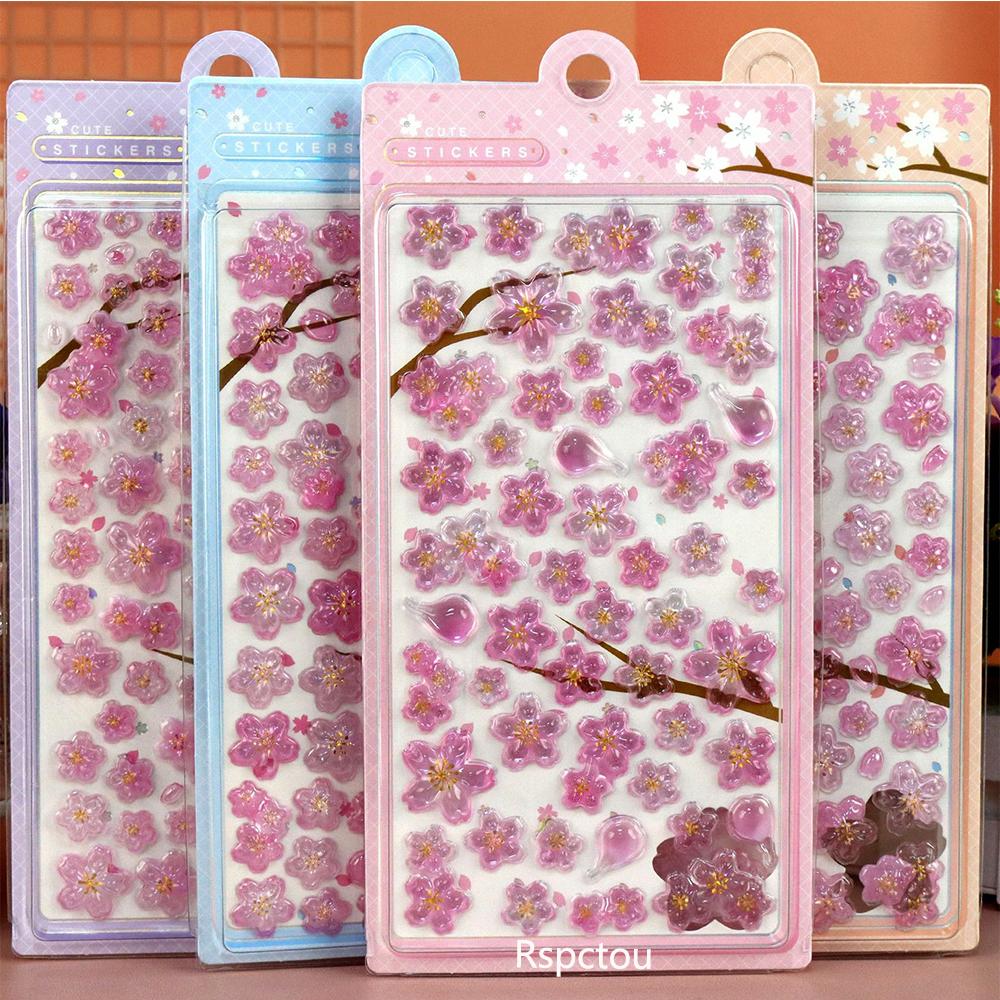 Creative Plant Pink Sakura Cartoon 3D Stickers Kawaii Girl DIY Stationery Suitcase Laptop Cute Decoration Sticker Gifts