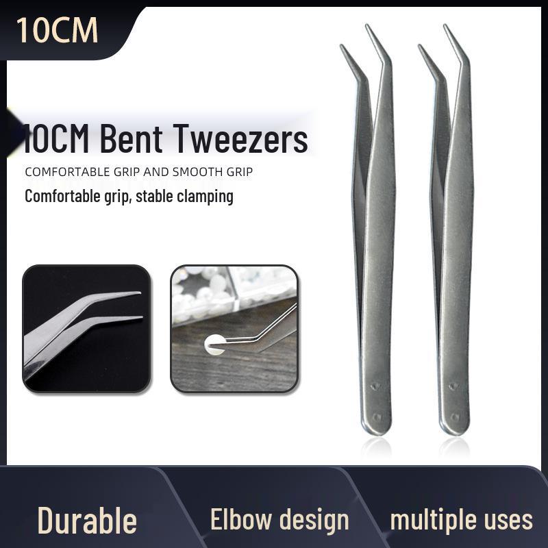 Stainless Steel Bent Tip Eyelash and Nail Art Tweezers - Multipurpose Beauty and Craft Tool