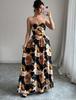 European and American women's clothing women's elegant tube top print dress pleated skirt slim dress