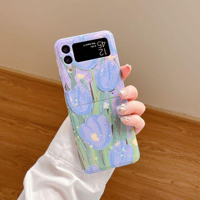 

Для Samsung Z Flip4 чехол фиолетовый тюльпан плоский складной чехол для телефона Samsung Z Flip 3 5g Zflip4 противоударный мягкий силиконовый чехол на заднюю панель For Z Flip 3 фиолетовый
